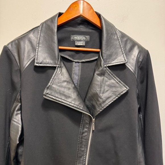 Addition Elle Michel Studio Mixed Media Faux Leather Cropped Moto Jacket Size 24 - Picture 3 of 9